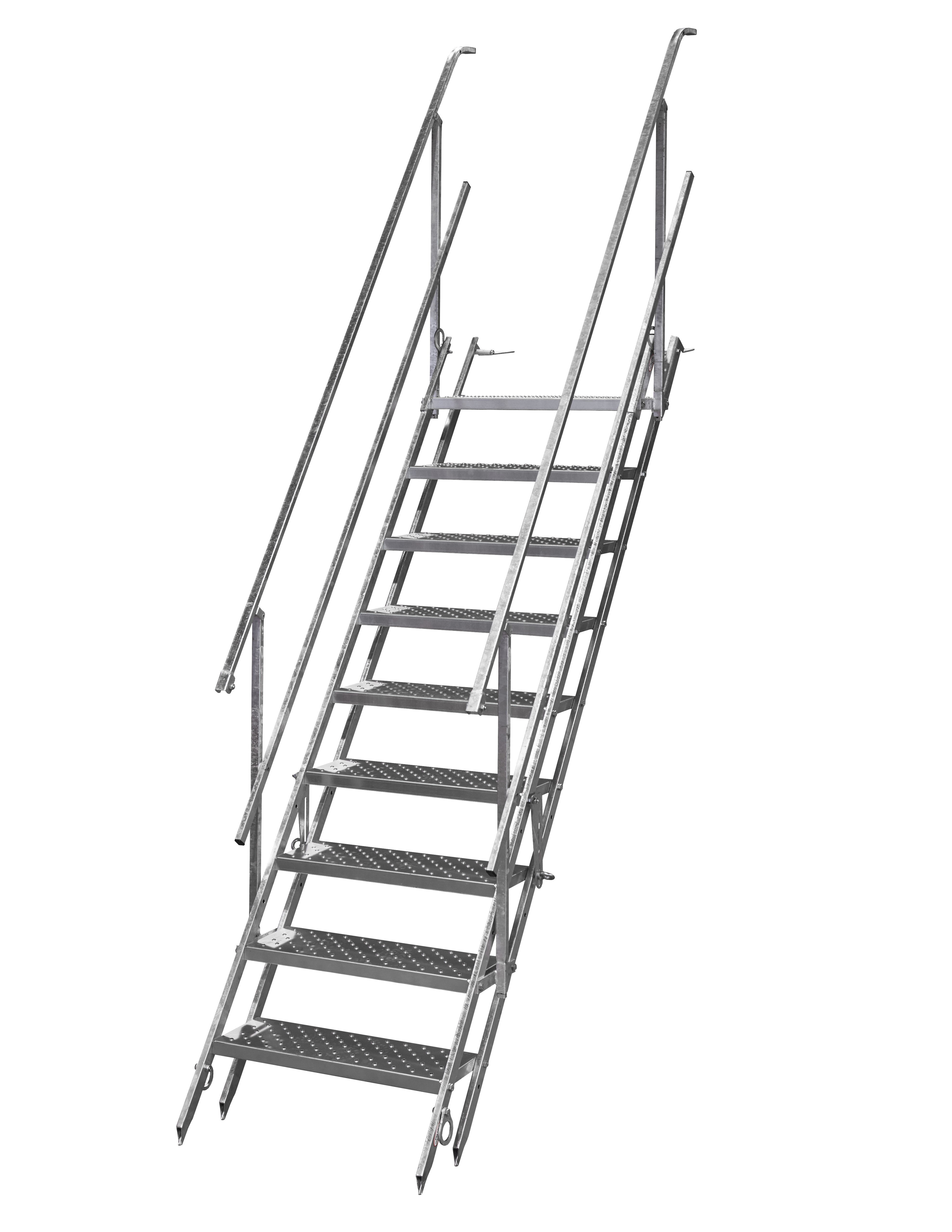 Bautreppe mit 9 Stufen und Geländern, verzinkt  