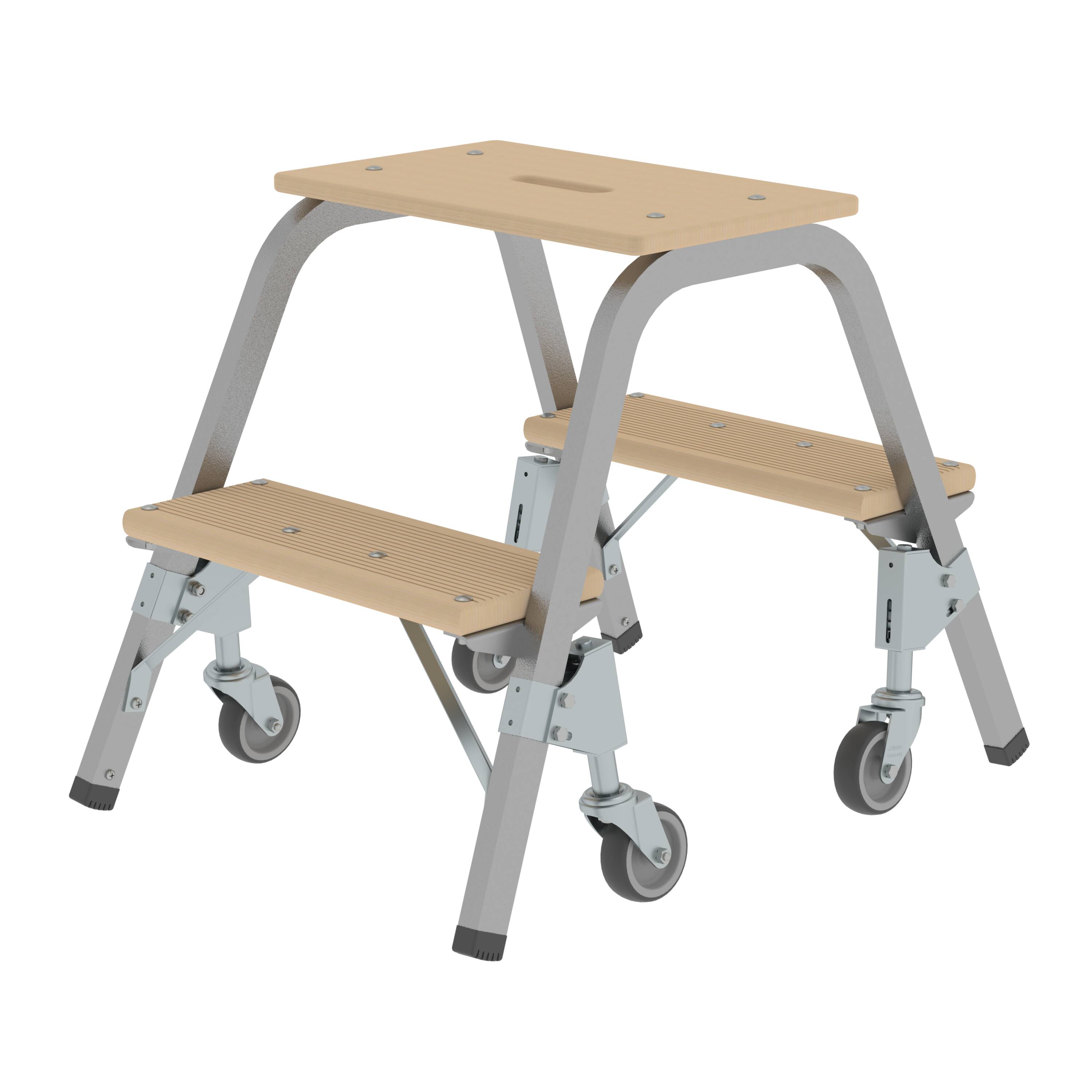 MUNK Stahl-Holz-Tritt mit Lenkrollen 2x2 Stufen