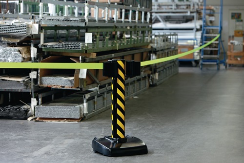 Gurtabsperrsystem m.2 Gurtkassetten D149 xH1006mm Pfosten schwarz/gelb Gurt neon/
