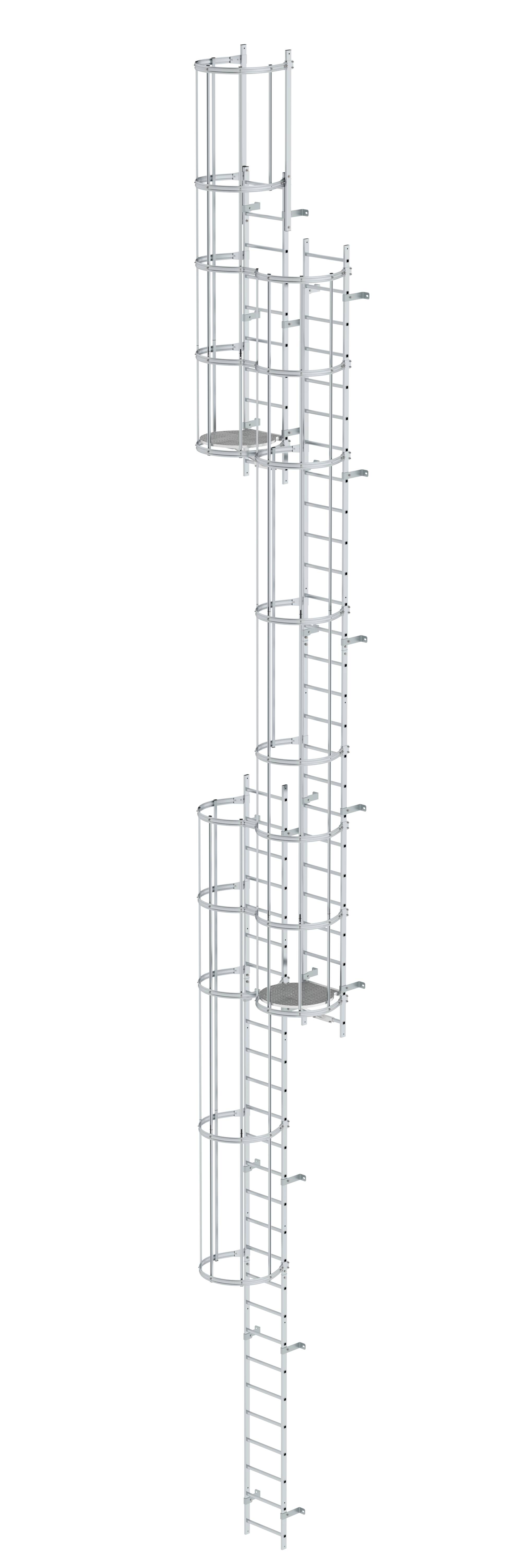 MUNK Mehrzügige Steigleiter mit Rückenschutz (Notleiter) Aluminium blank  