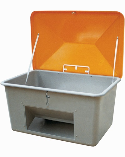 Streugutbehälter L1340 x B990 x H780 mm 550l GFK grau/orange m.Entnahmeöffnung