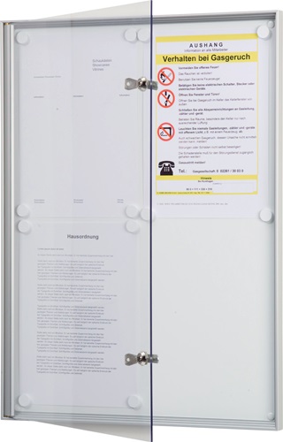 Flachschaukasten 4xDIN A4 B480 x H650 mm Ganzglas-Tür für Innenbereich