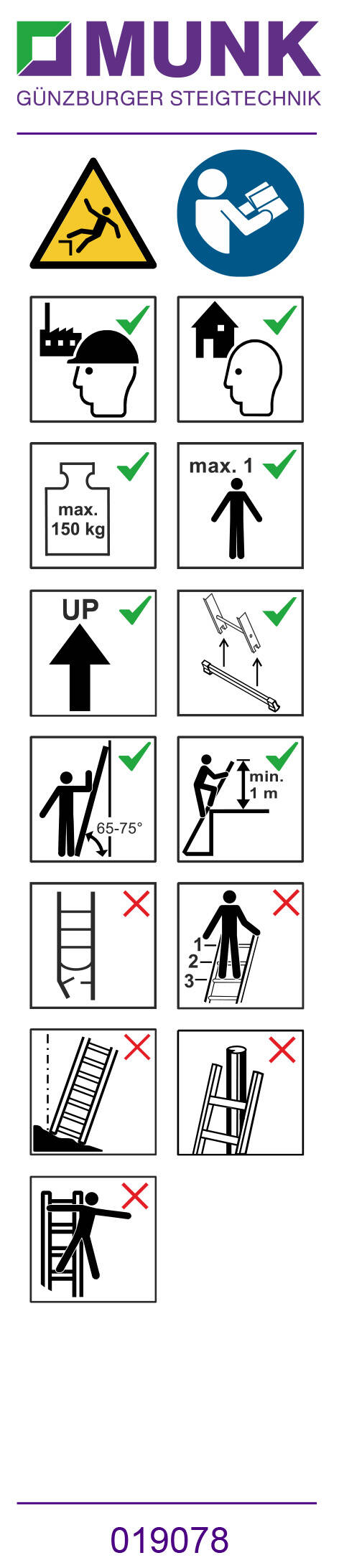 MUNK Aufkleber mit Benutzungshinweisen (Stufenleitern, Sprossenleitern)  