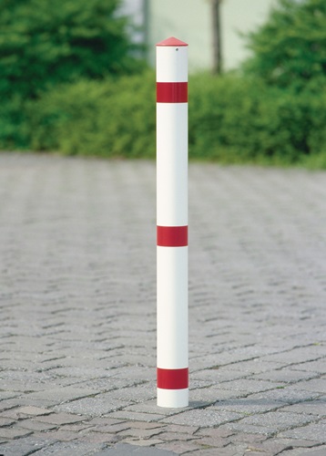 Sperrpfosten Alu.rot-weiß D.75 mm Kippbar, zum Aufdübeln mit Spitzkappe