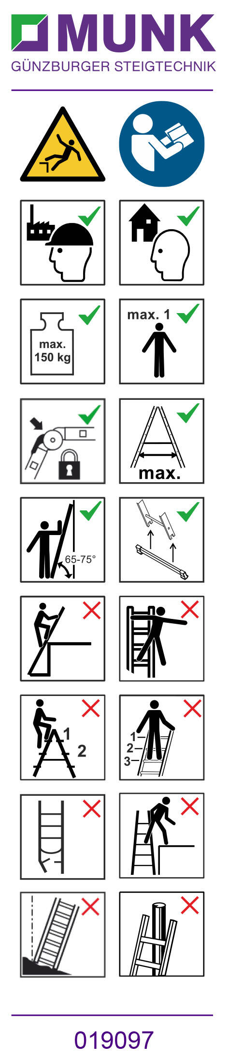 MUNK Aufkleber mit Benutzungshinweisen (Stufenleitern, Sprossenleitern)  