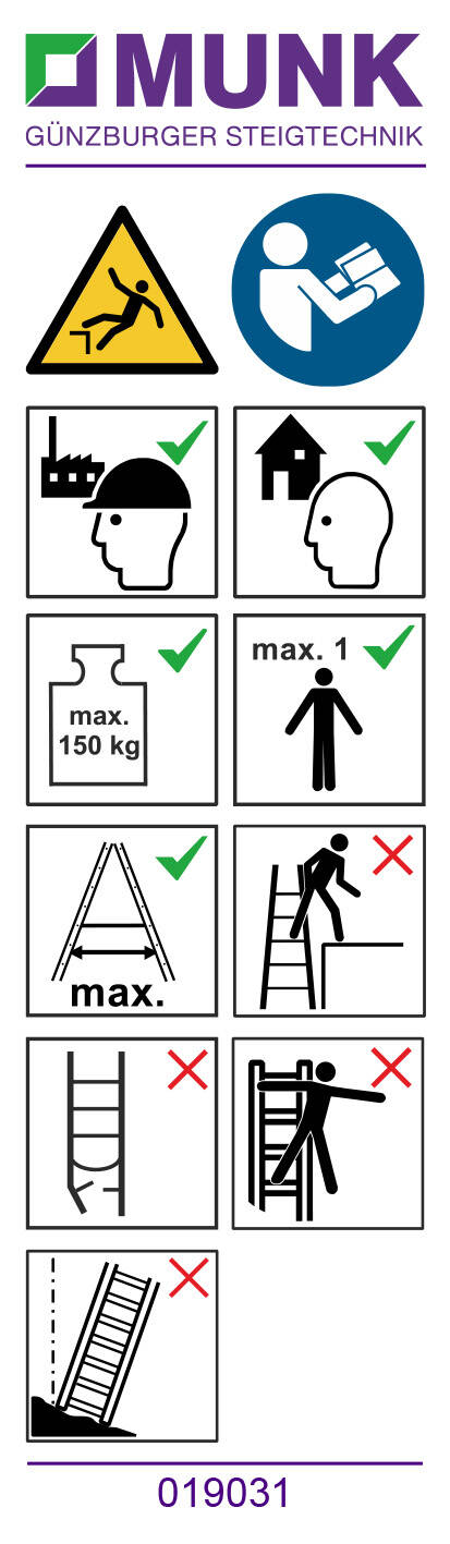 MUNK Aufkleber mit Benutzungshinweisen (Stufenleitern, Sprossenleitern)  