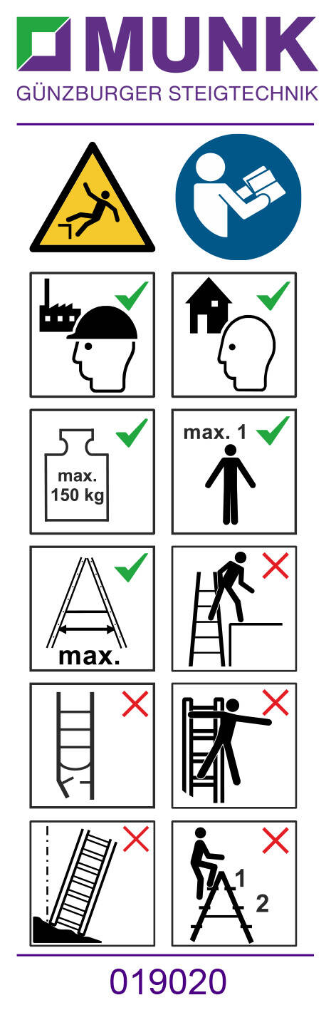 MUNK Aufkleber mit Benutzungshinweisen (Stufenleitern, Sprossenleitern)  